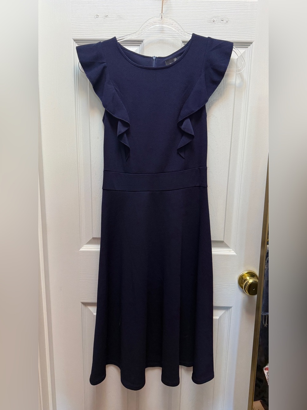 Women's Navy Ruffle Sleeve A-Line Dress